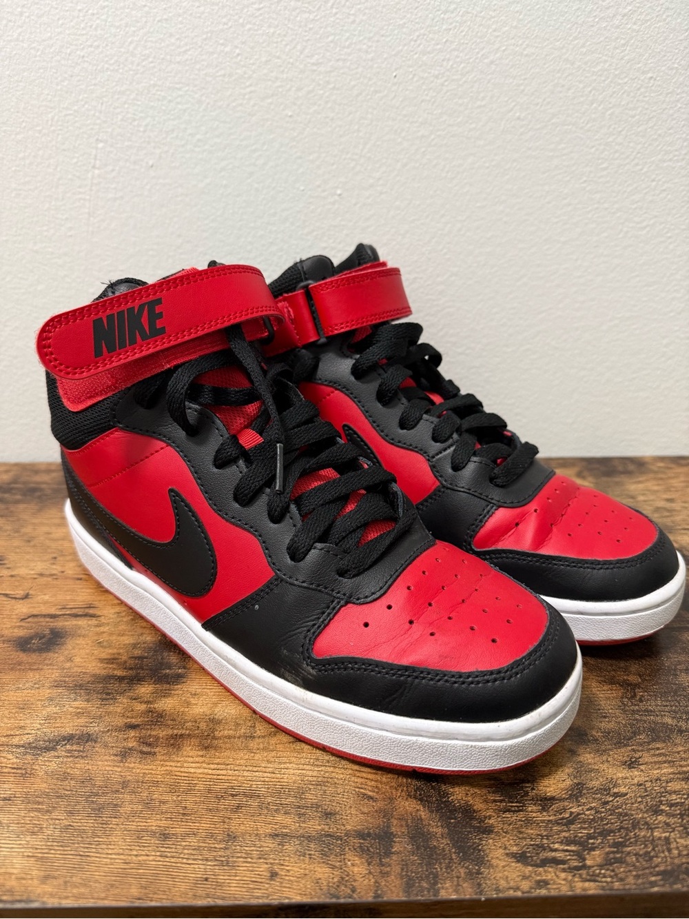 Nike Kids Court Borough MidRed and Black High-Top Sneakers